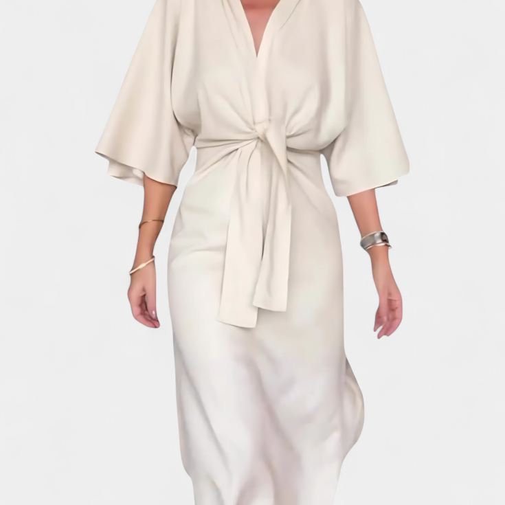 Natalija - Sproščena obleka z V-izrezom in sprednjim vozlom