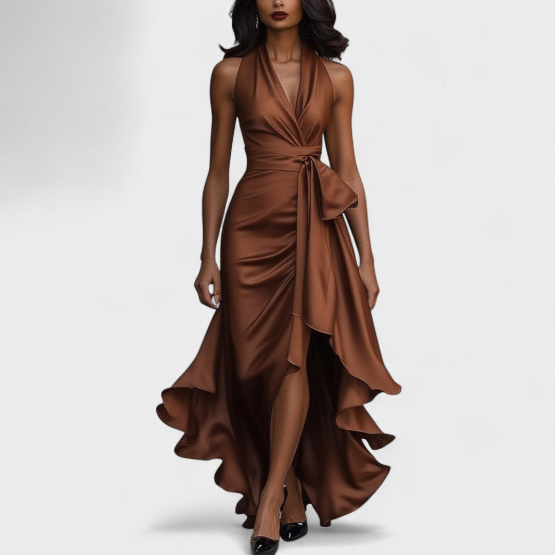 Ema - Svečana satenasta obleka z volančki