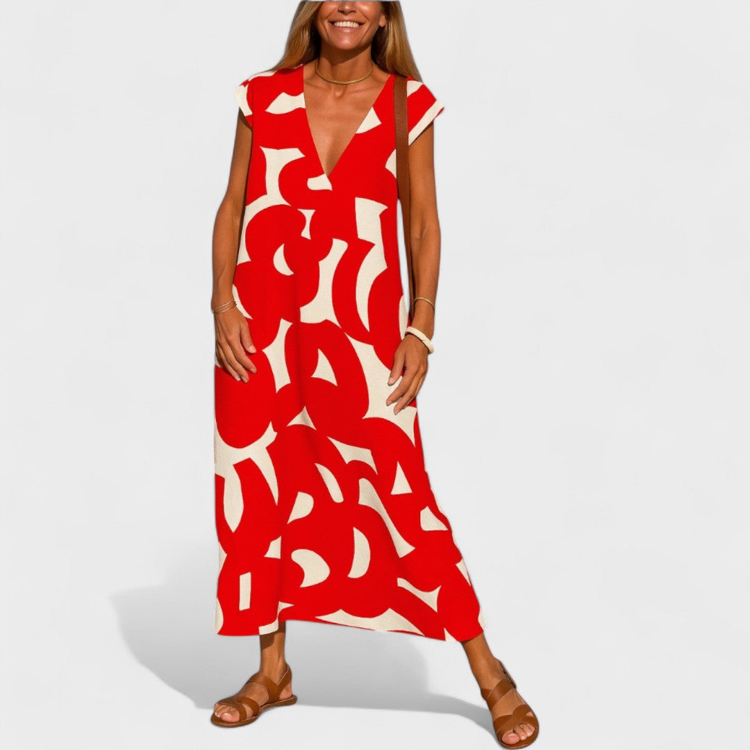 Magdalena - Dolga Obleka z Umetniškimi Motivom