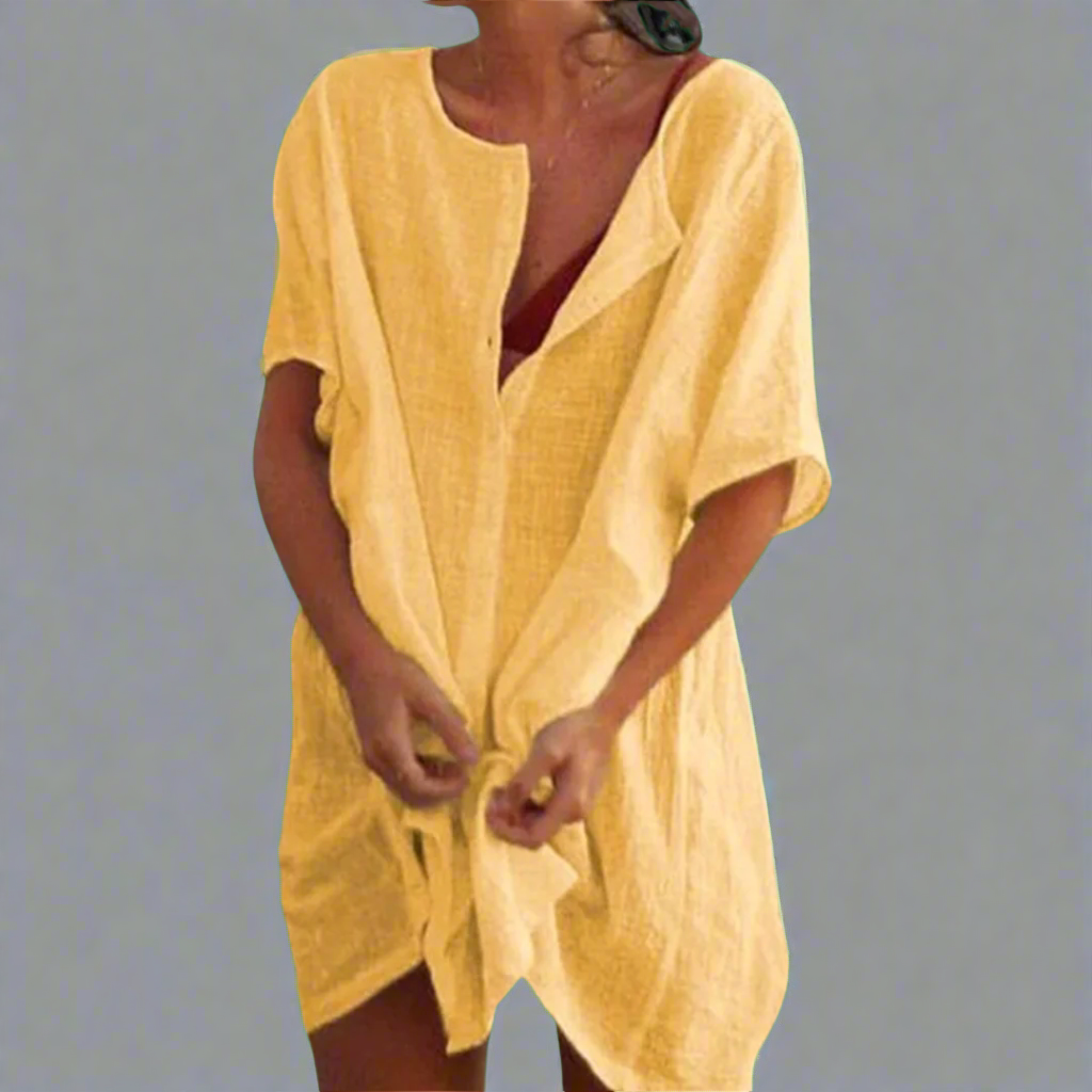 Organska poletna obleka iz bombaža in lanu za prijetne poletne dni