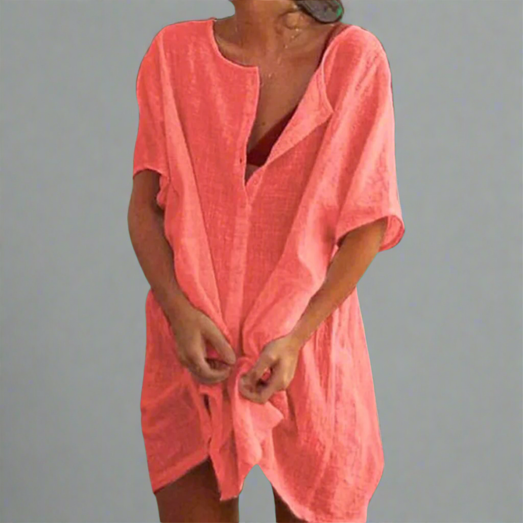 Organska poletna obleka iz bombaža in lanu za prijetne poletne dni