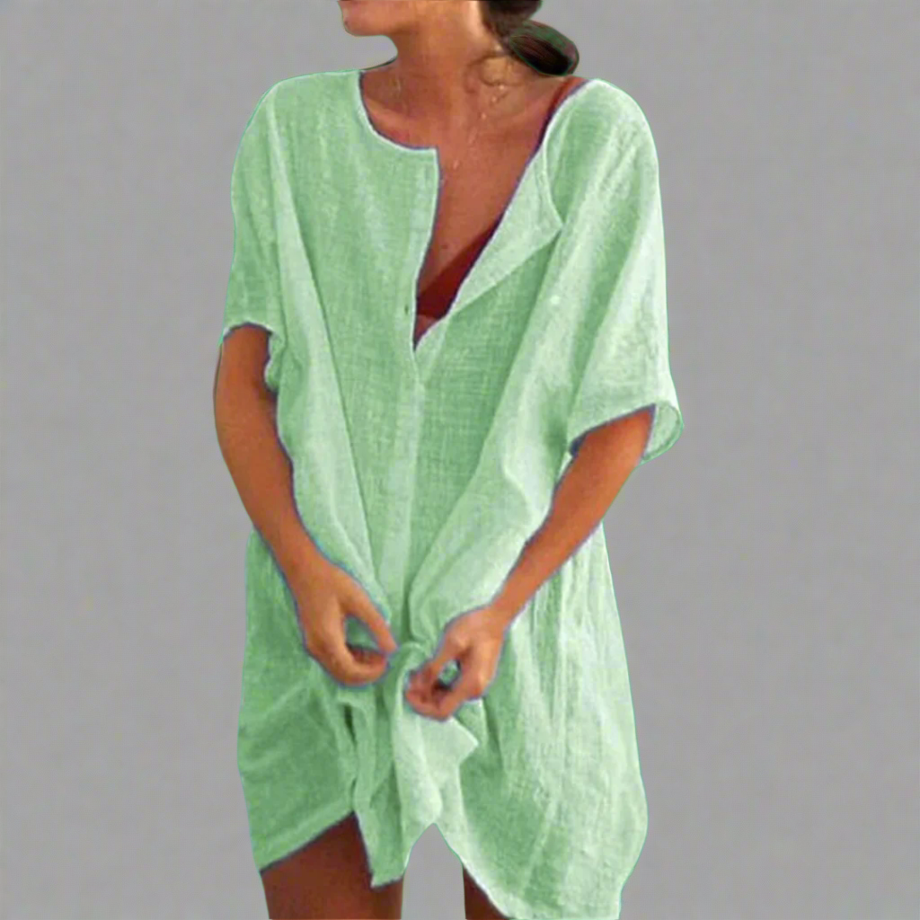 Organska poletna obleka iz bombaža in lanu za prijetne poletne dni