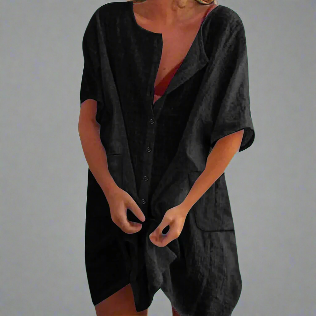 Organska poletna obleka iz bombaža in lanu za prijetne poletne dni