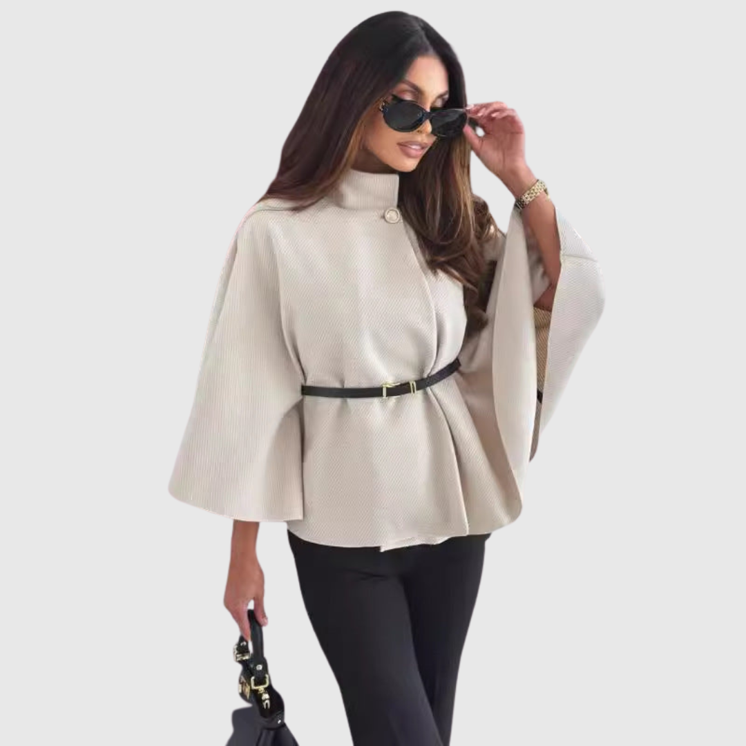 Lea – Eleganten plašč z metuljastimi rokavi in pasom