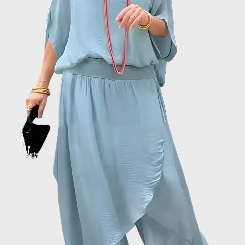 Šifonska dvodelna krila z raztrganimi širokimi hlačami