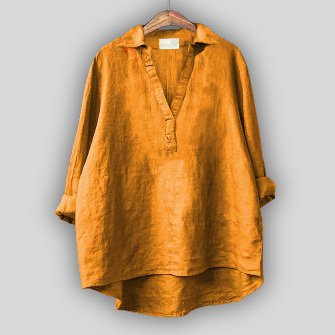 Bela lanena bluza z V-izrezom