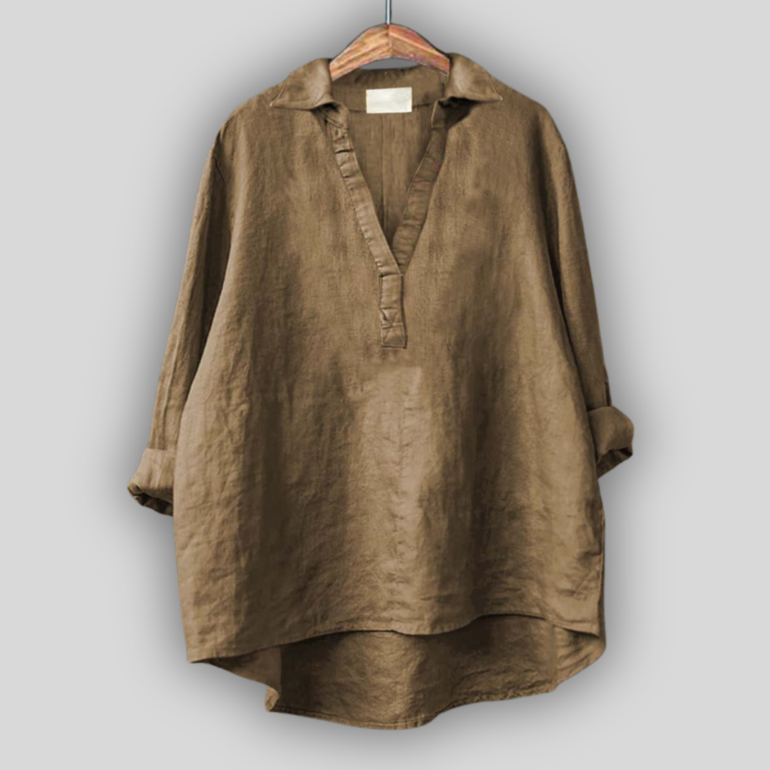 Bela lanena bluza z V-izrezom