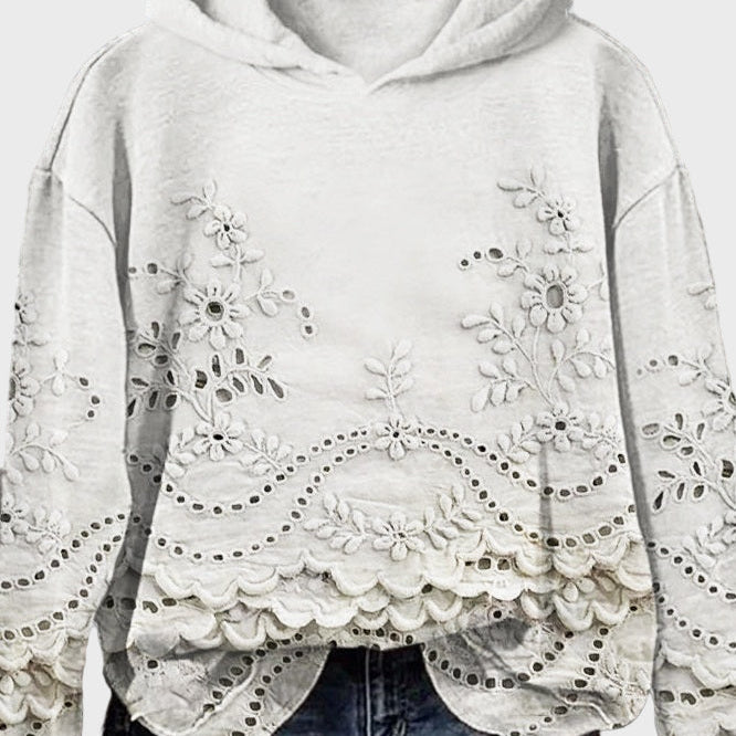 Pulover s kapuco iz čipke zelenega travnika