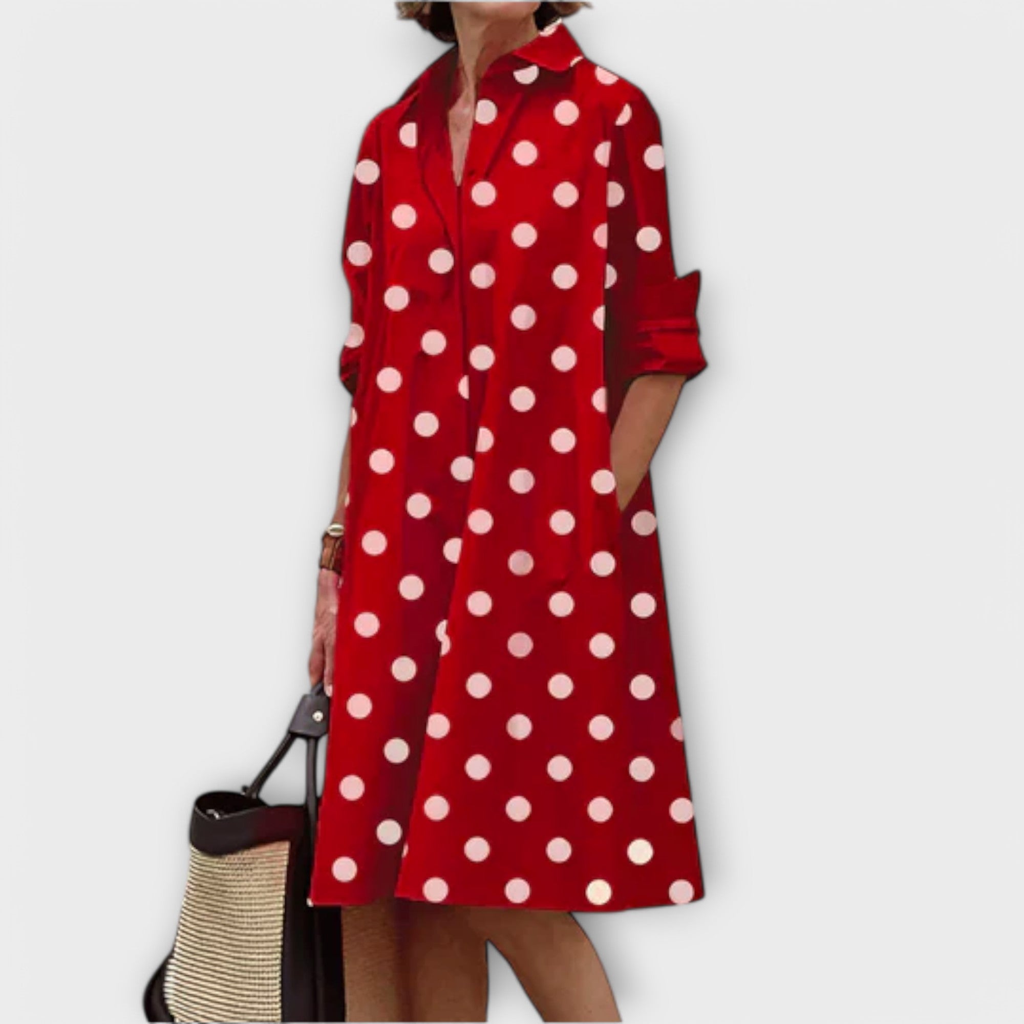 Olga - Elegantna Srajčna Obleka z Ovratnikom in 3/4 Rokavi