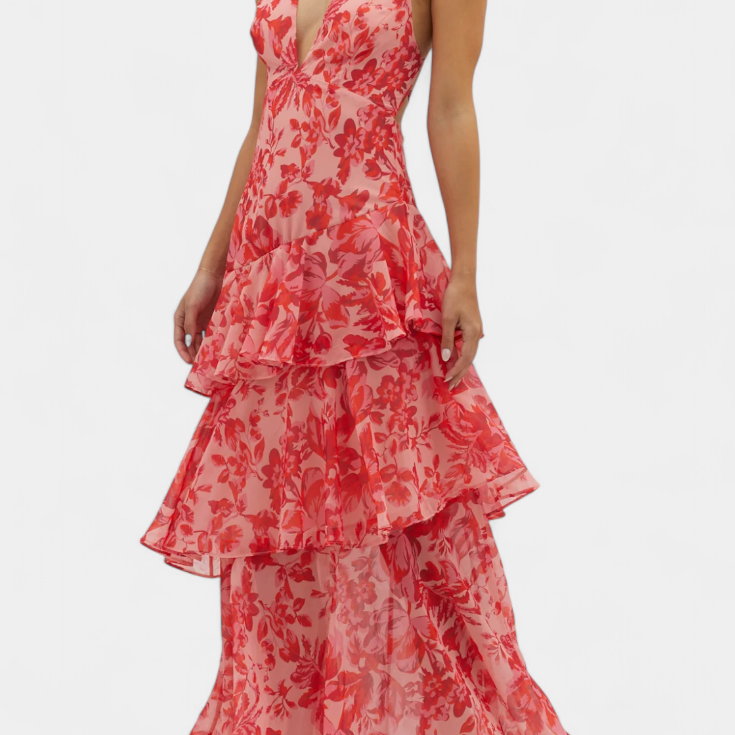 Valentina - Chiffon obleka z V-izrezom in elegantnimi rokavi