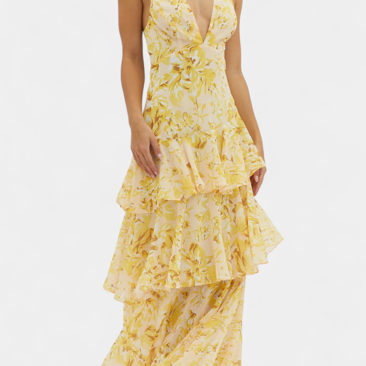 Valentina - Chiffon obleka z V-izrezom in elegantnimi rokavi