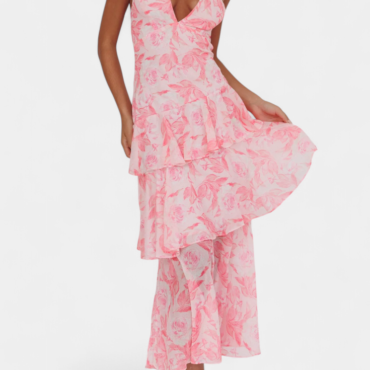 Valentina - Chiffon obleka z V-izrezom in elegantnimi rokavi