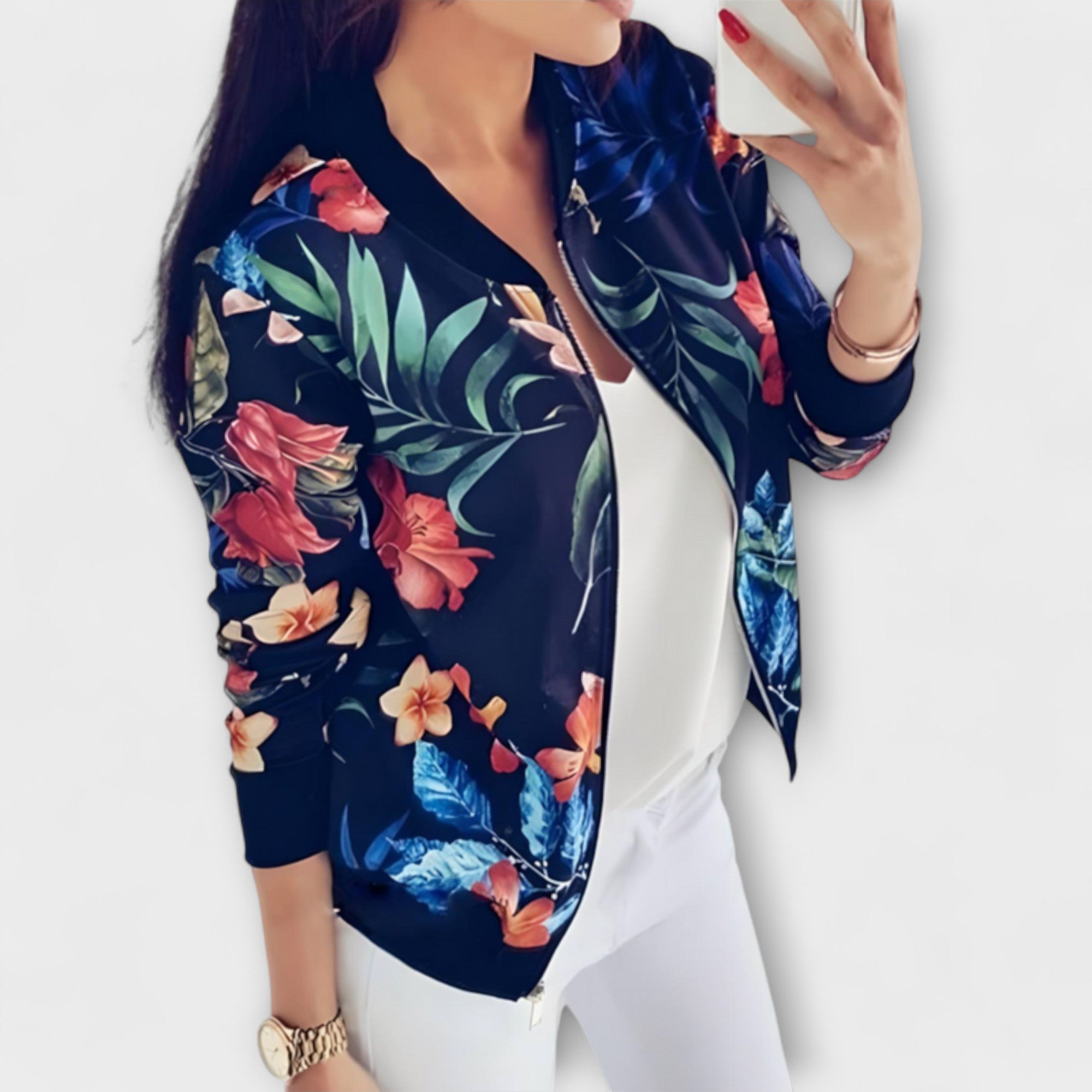 Kaelin - Elegantna Bomber Jakna z Rožami