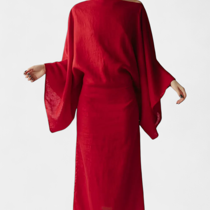 Filipa - Lanena in bombažna kimono obleka s pasom